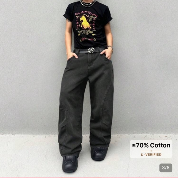 Manfinity Denim Baggy Jeans Charcoal Black Loose Fit High-waisted Men's Small - Picture 2 of 15